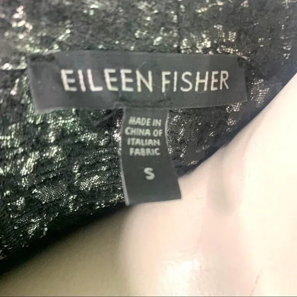 EILEEN FISHER BLACK METALLIC BLAZER SINGLE BREAST WOMEN  WOOL BLAZER SIZE SMALL - Picture 8 of 11